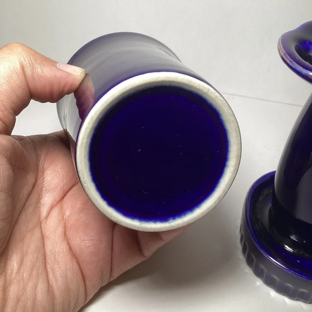 Vintage Cobalt Blue Japanese Porcelain Vanity Set Rickshaw Floral Tumbler Holder